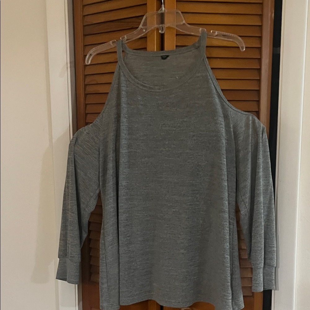 SHEIN Gray Cold Shoulder Long Sleeve Tee